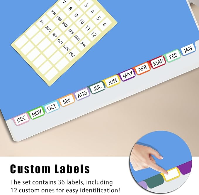 12-Tab Dividers for 3 Ring Binder,Plastic Biner Dividers with Tab, Monthly Divider Sets, 12 Tabs, Jan-Dec,File tabs,Multicolor,3 Sets