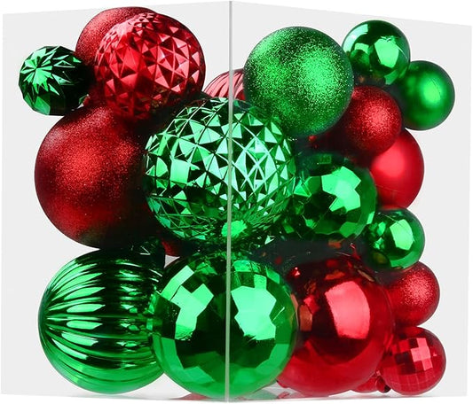 Red & Green Christmas Ornaments - Christmas Tree Decorations Shatterproof Hanging Balls for Birthday Wedding Holiday Decor Set of 36pcs, Multi-Sizes(1.6",2.5",3.2")