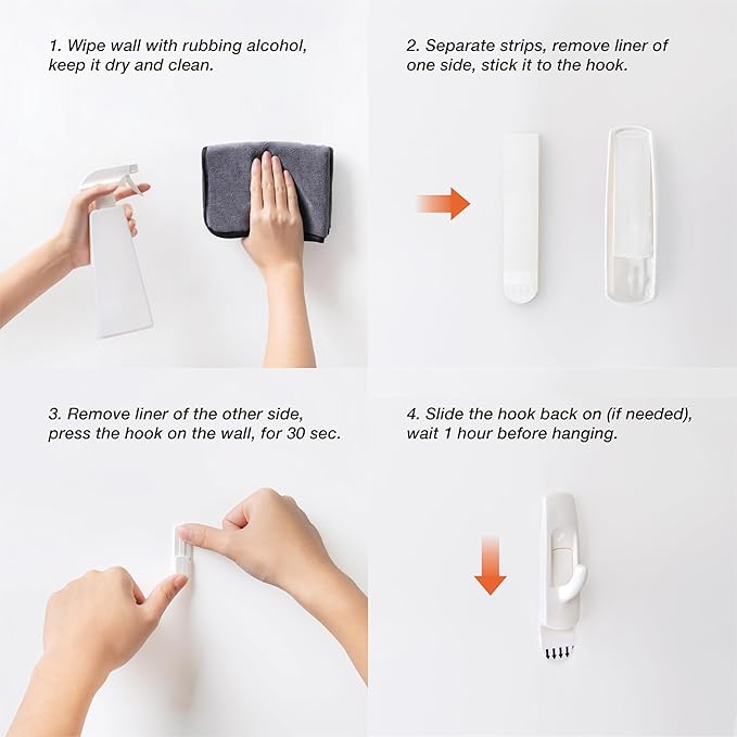 14 Large Hooks+20 Removable Strips, White Utility Hooks, Heavy Duty with Adhesive Strips, Damage-Free Organize Hooks, No Tools Wall Hook for Hanging, Value Pack