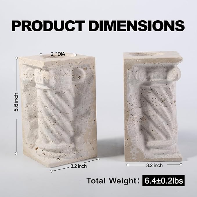Roman Column Book Ends Decorative, 4-in-1 Heavy Duty Marble Bookend for Shelves, Unique Pen Holder & Mini Flower Vase, Classic Greek Statue for Office Home Desk Decor (2PC, Beige)
