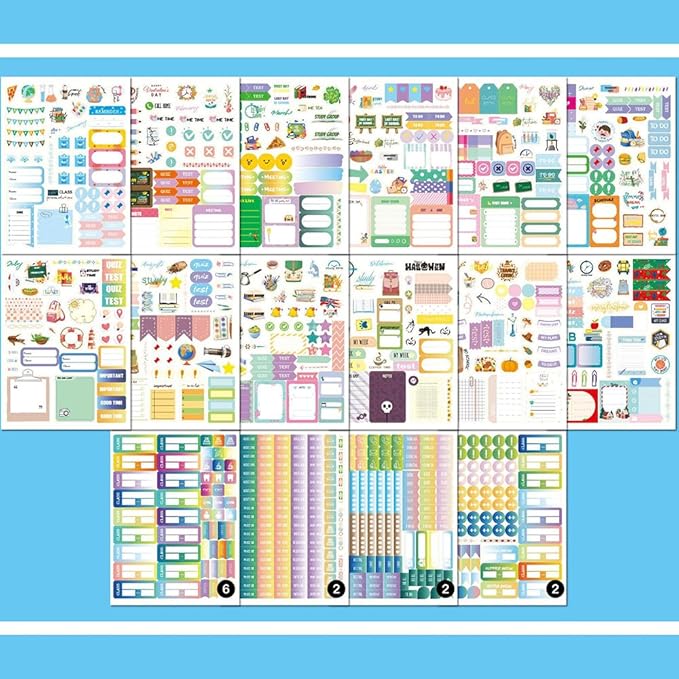 1700+ Planner Stickers Book, 24 Sheets Waterproof Repositionable Stickers for Journal, Bullet Planner, Scrapbook & Calendar, Functional Decorative Sticker Set & Gift (Student Theme)