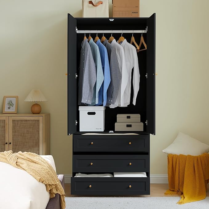 Wardrobe Closet Armoire, 71 "Wardrobe Armoire Wooden Closet with 4 Doors, 6 Drawers Household Freestanding Wooden Storage Cabinet for Bedroom