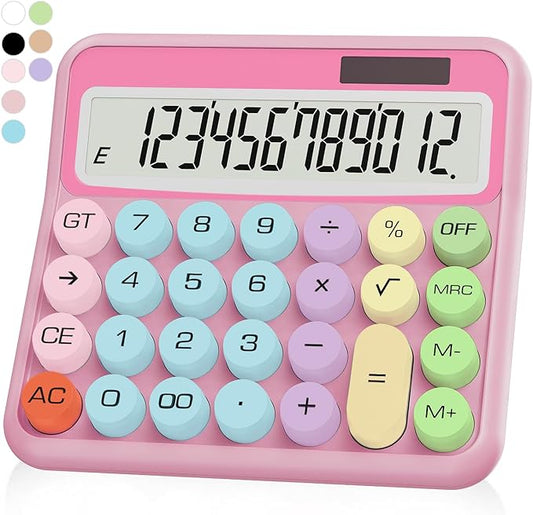 Pink Calculator, Standard Calculator 12 Digit with Large LCD Display and Big Buttons,Pink Office Accessories for Women Desk, Cute for Office,School, Home, Business(Colorful Pink)