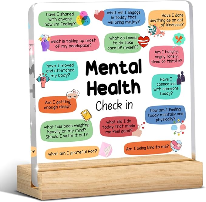 Therapy Office Decor, Counselor Office Must Haves, Mental Health Office Desk Decor, Gifts for Women Counselor Psychologist, Mental Health Check in Acrylic Sign for Halloween Christmas Gift