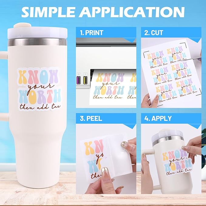 TECKWRAP Printable Vinyl Sticker Paper for Inkjet Printer, Matte Inkjet Printable Vinyl, 8.26" x 11.69" A4 56 Sheets/Pack Photo Paper for Craft Scrap-Booking, Stickers, Labels