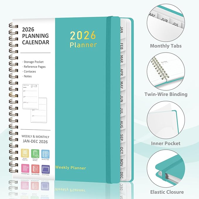 2026 Planner, Weekly and Monthly Calendar Academic Planner, Jan 2026 - Dec 2026, Planning Agenda Book for Desk Accessories and School Supplies - A5 (6.3'' x 8.5'')