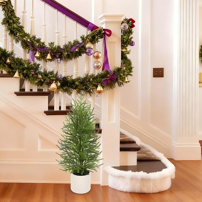 2.6ft Small Artificial Norfolk Pine Christmas Tree, Real Touch 31 inch Artificial Topiary Tree Small Christmas Tree in Pot, Christmas Decoration Home Tabletop Entryway Living Room