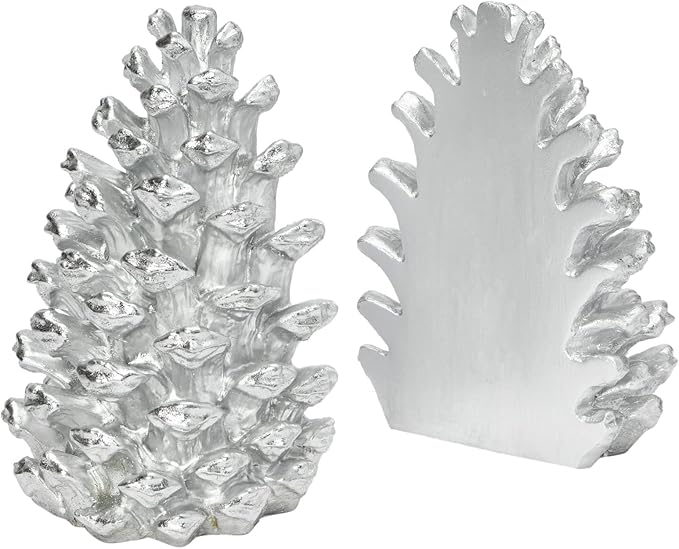Creative Co-Op Decorative Resin Pinecone Bookends, Silver Finish, Set of 2