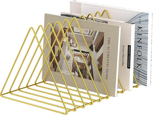 Urban Deco Triangle Desk Organizers Metal Wire Magazine Holder 10 Sections Decorative File Folder Organizer Vinyl Record Storage Office File Organizer For Desk - Gold Magazine File Holder