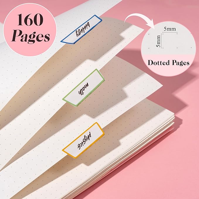 Dot Grid Spiral Notebook A5 Spiral Bullet Dotted Journal 160 Pages Thick Dot Paper Notebooks Plastic Hardcover Spiral Notebook 5x7 Wire Bound Notebooks for Note Taking School Office Supplies,Pink