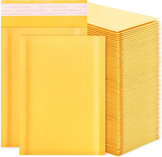 Kraft Bubble Mailers 4x7inch 100Pack Yellow Self-Seal Padded Envelopes Bubble Opaque Padded Mailers Shipping Bags for Small Businesses to Package and Mail Jewelry Cosmetics, Electronic Products, Cards