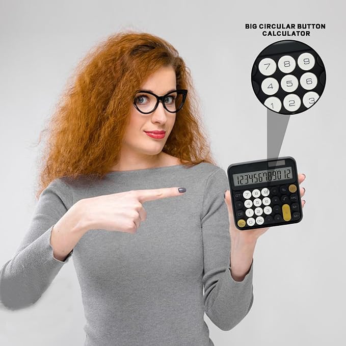 Black Calculator, UPIHO Standard Calculator 12 Digit with Large LCD Display and Big Buttons, Black Gold Office Accessories for Women Desk, Supplies for Office,School, Home, Business