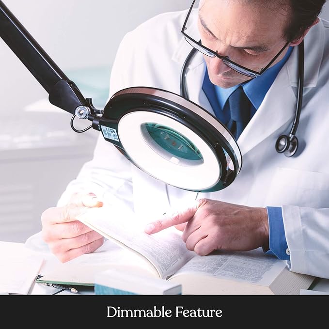 Brightech Lightview Pro Magnifying Glass with Stand & Light, Magnifying Floor Lamp with 6-Wheel Rolling Base for Facials & Lashes – Dimmable LED Work Light for Crafts, Sewing, and Projects - 3 Diopter