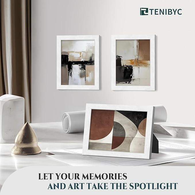 8.5x11 Picture Frame 4 Pack - White Solid Wood Poster Photo Frame - Tempered Glass - Woodgrain Series - Room, Office, Gallery, Studio Display - Tabletop & Wall Hanging