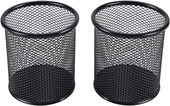 EasyPAG Metal Mesh Pen Holder for Desk Office Black 2 Pack Pencil Holder, Pen Holder Cup, Pencil Cup Holder, Pen Organizer