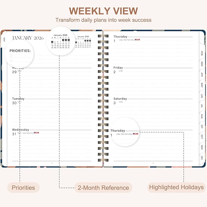2026 Planner, Weekly and Monthly Academic Planner Calendar (JAN.2026 - DEC.2026), Planning Agenda Book, for Office Desk Accessories and School Supplies, A5(6.3" x 8.5")
