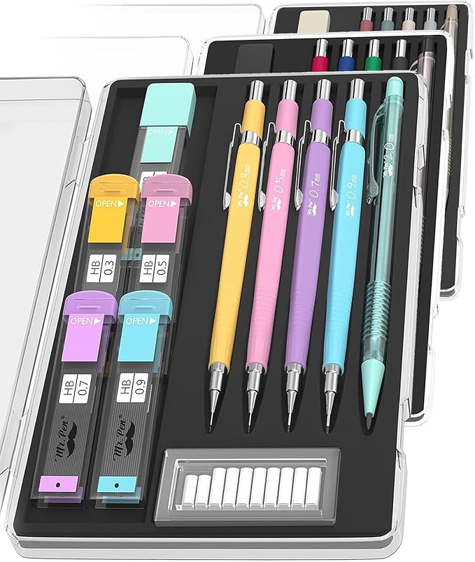 Mr. Pen- Pastel Mechanical Pencil Set with Lead and Eraser Refills, 5 Sizes, 0.3, 0.5, 0.7, 0.9, 2mm, Mechanical Pencils for Drawing and Sketching, Cute Pencils, Mechanical Pencil