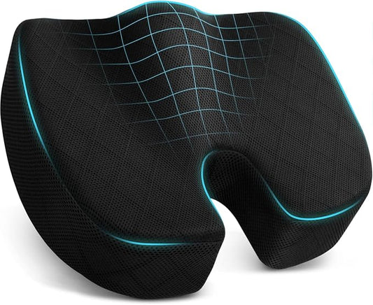 TushGuard Seat Cushion - Cushion for Office Chair, Car Seat, Airplane, Bleacher - Sciatica & Coccyx Pain Relief Desk Chair Cushion for Long Sitting Office Workers, Car Drivers(Black, XX-Large)