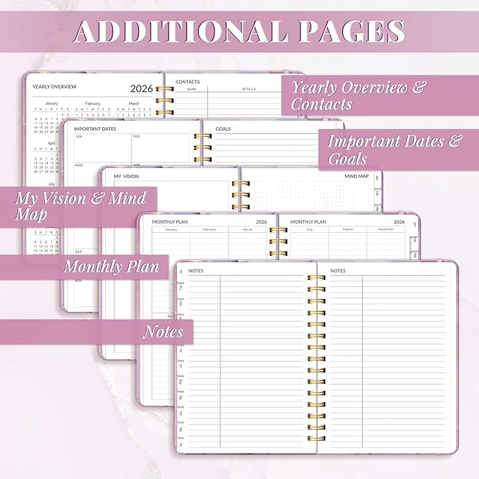 2026 Planner, A5 Weekly and Monthly Planners with Tabs, Spiral Bound Daily Calendar 2026 Planner, Agenda Organizers from Jan. to Dec., Hardcover Habit Tracker Journal 6.18" x 8.5"(Light Purple)