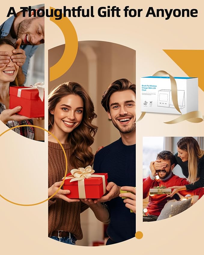 Multifunctional Pen Holder and Organizer for Desk with Wireless Charger, Digital Indoor Thermometer and Humidity Gauge, Home Office Organizers and Storage (Battery Included)