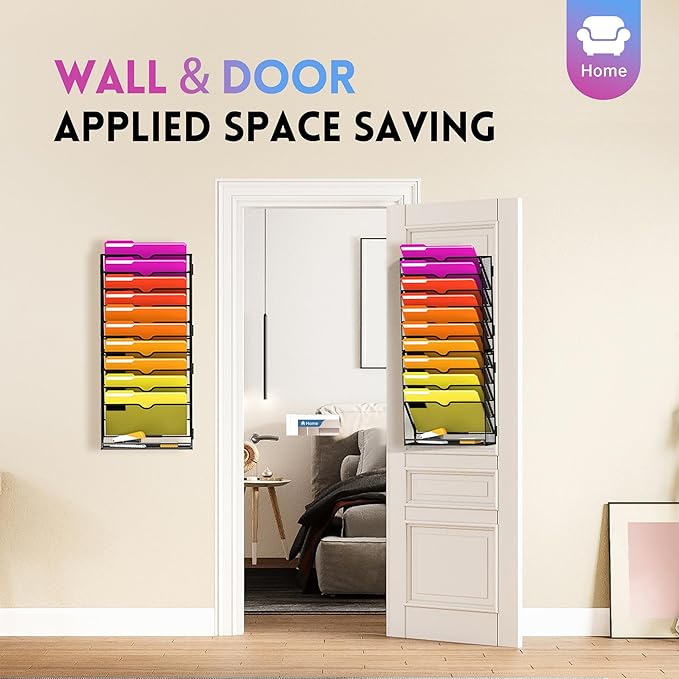 11-Tier Wall File Organizer Hanging File Organizer for Papers, Folders, Files, Magazine, Document, Mesh Wall Mount File Holder for Office Home School, Black 2 Pack