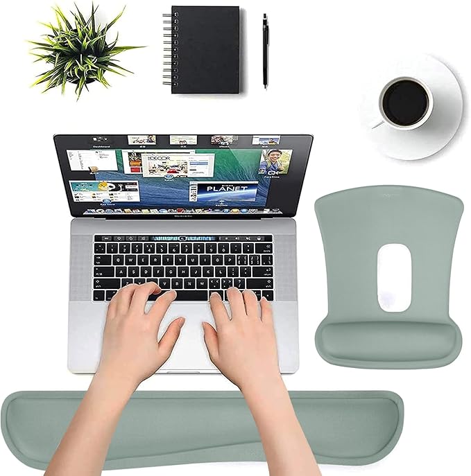 MOSISO Wrist Rest Support for Mouse Pad & Keyboard Set, Ergonomic Mousepad Non-Slip Base Home/Office Pain Relief & Easy Typing Cushion with Neoprene Cloth & Raised Memory Foam, Antique Green