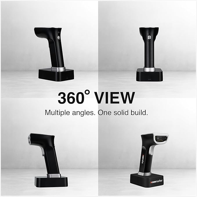 Scanmarker 1D/2D Wireless Barcode Scanner – Boost Speed & Accuracy with Bluetooth & 2.4G Modes – Handheld QR Code Scanner with Charging Stand for Easy scanning on Laptop, iOS & Android