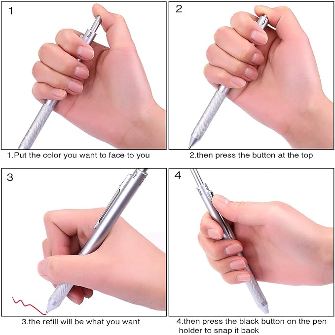 DUNBONG 4 in 1 Multicolor pen, Metal Cased Multifunction Pen, 0.5mm Mechanical Pencil, Red Ball Pen, Blue Ball Pen and Black Ball Pen (Silver)