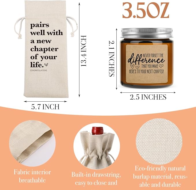 New Chapter Wine Bag Scented Candles Set Thank You Gifts Never Forget The Difference That You Make Farewell Going Away Goodbye Appreciation Retirement Gifts for Women Men Coworker Boss Friend