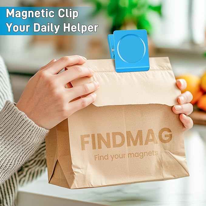 FINDMAG 4 Pack Extra Large Magnetic Clips, 2.2inch Magnetic Clips Heavy Duty, Strong Magnets for School, Kitchen, Locker Accessories, Fridge (Blue)