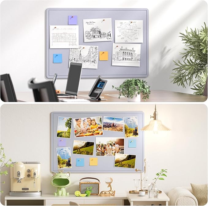 MaxGear Large Bulletin Board 36" x 24", Foldable Felt Board Vision Board Supplies, Cork Board for Office, Home, School, Small Pin Boards for Walls Decorative Display Board Moonlight Gray