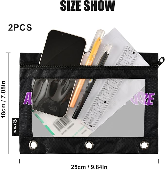 Gredecor 2 Pack Personalized Binder Pencil Pouch 3 Ring Custom DIY Photo Zipper Pencil Pouches Case Customized Cosmetic Bags with Clear Window Organizer for School Office