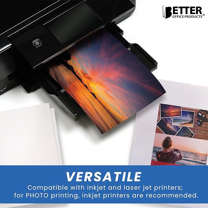 Better Office Products Glossy Photo Paper, 8.5 x 11 Inch, 50 Sheets, 200 gsm, Letter Size, 50-Count Pack