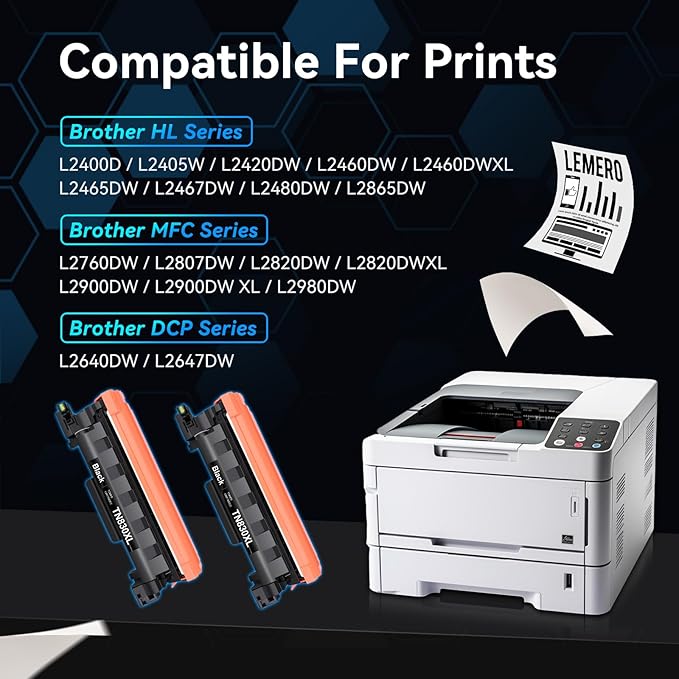LEMERO Compatible Toner Cartridge Replacement for Brother TN830XL TN830 TN-830 Black High Yield Toner Cartridge Work with DCP-L2640DW HL-L2460DW HL-L2480DW HL-L2405W MFC-L2820DW Printer 830XL 2-Black