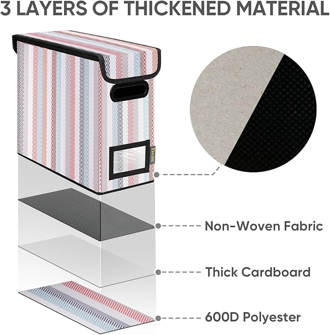 BALEINE File Organizer Box with Lid, Collapsible File Folder Organizer with Plastic Slide, Hanging File Folder Box for Office Document Storage (2 Pack, Color Stripe, S)