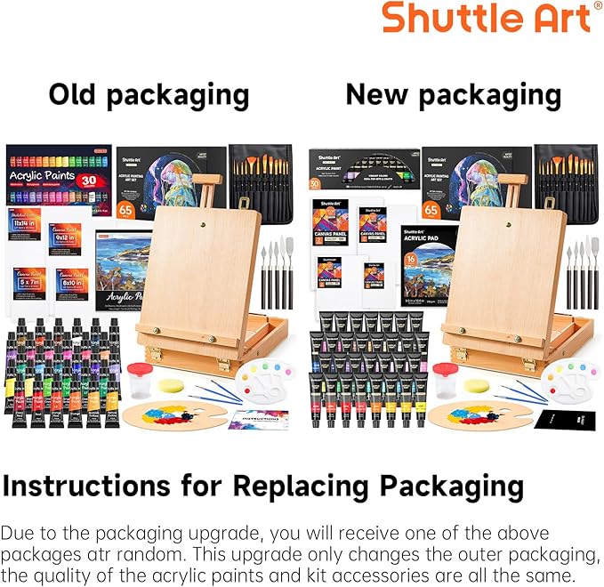 65 Pack Acrylic Paint Set, Shuttle Art Acrylic Painting Set with Wooden Easel, 30 Colors Acrylic Paint, Painting Canvas, Paint Brushes, Palettes, Art Painting Supplies for Kids Adults Beginner Artists