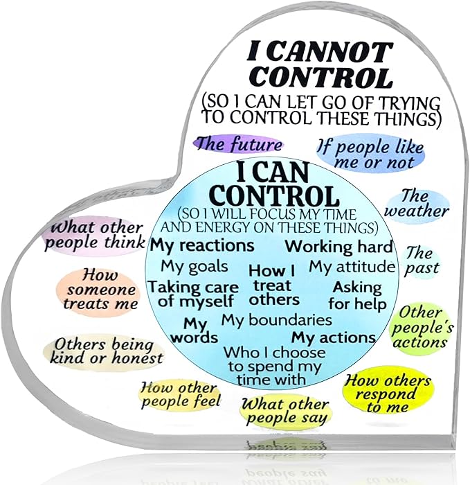 Ewong Things I Can Control Mental Health Decor, Acrylic Heart Sign for Therapist Office, School Counselor, Psychologist Room Art Decoration, Therapy Desk Plaque for Bedroom Classroom (Blue)