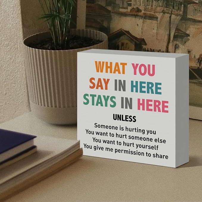 Therapy Office Desk Decor Wooden Box Sign Mental Health Decor for Home School Counselor CBT Counseling Therapist Office Decoration Mental Health Gift for Counselor Psychologist Therapist CBT