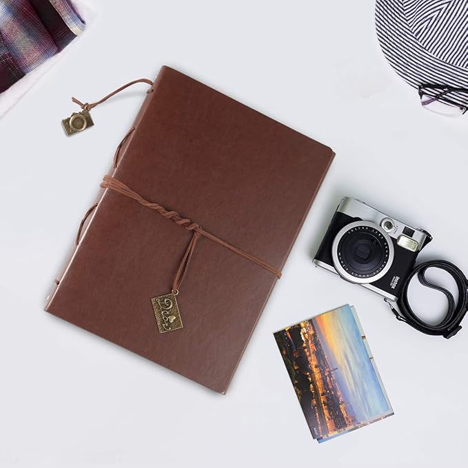 ThxMadam Brown Scrapbook Leather Photo Album Vintage Wedding Guest Book Memory Book with 60 Black Pages Present for Valentines Anniversary Mother’s Day Birthday Gift for Wife Mum Daughter Boyfriend