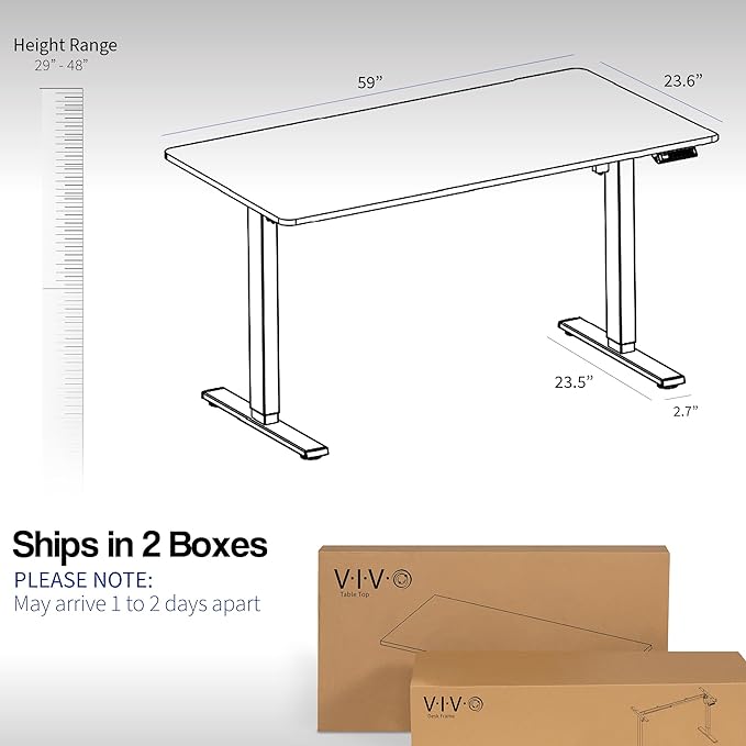 VIVO Electric 60 x 24 in Standing Desk, Memory Height Adjustment, 1B Series, One-Piece Black Top, White Frame, DESK-KIT-1W6B