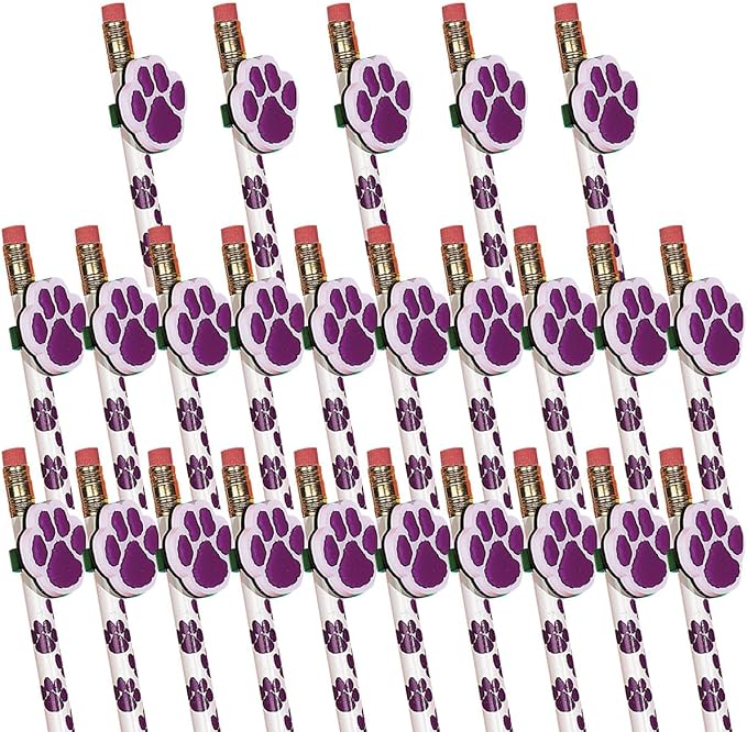 Anderson's Purple Paw Pencil Toppers, Set of 25, School Supplies, Classroom Supplies, Writing