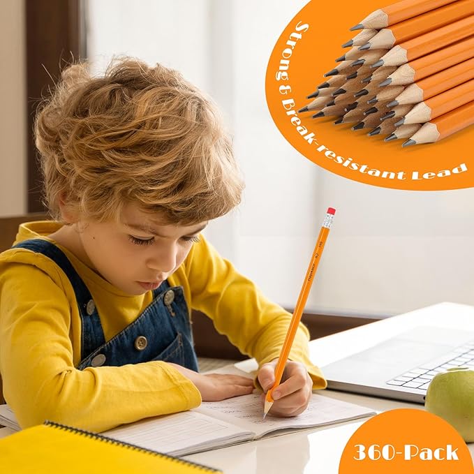 Hapikalor 360-Pack Sharpened #2 Yellow Pencils with Erasers, Bulk Pack Graphite Pencils for School Classroom Teacher Supplies, Writing, Drawing and Sketching