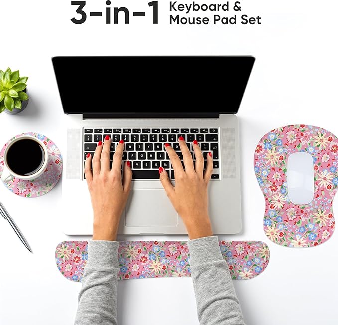 Keyboard Wrist Rest Pad and Mouse Wrist Rest Support Gaming Mouse Pad Ergonomic Gel Memory Foam Set for Computer, Laptop, Office, Pain Relief, Comfortably Typing (KM-42)