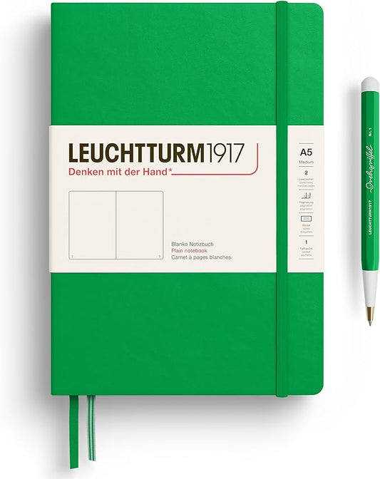 LEUCHTTURM1917 - Notebook Hardcover Medium A5-251 Numbered Pages for Writing and Journaling - Thinking Ahead (Plain Paper, Spring Leaf)