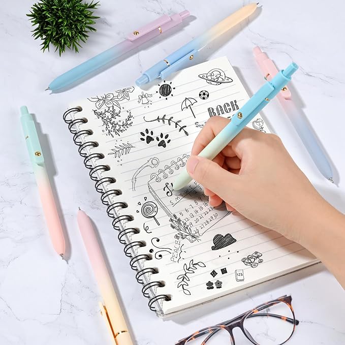 FIOVER Gel Pens, 6 Pcs 0.7mm Comfort Grip Quick Dry Black Ink Pens Fine Point Smooth Writing Pens, Cute Office Back to School Supplies Gifts for Women (6PCS Gradient Black Ink)