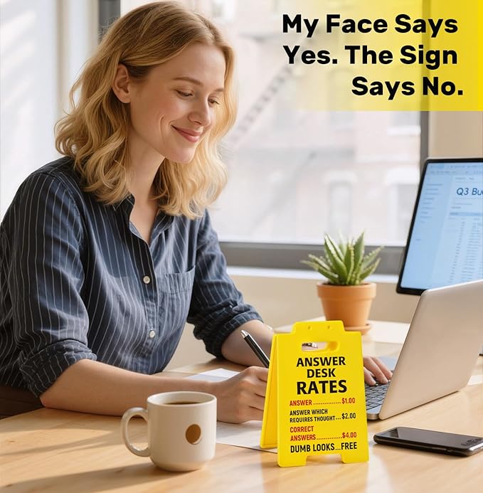 Funny Answer Desk Rates Sign, Funny Office Desk Decor Accessories for Work, Cool Office Signs Gifts for Boss Lady Coworker Teammates Employees Men Women, Cubicle Decorations