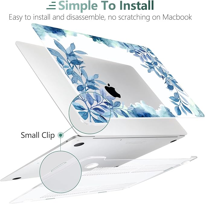 TWOLSKOO Compatible with MacBook Pro 13 inch Case 2022 2021 2020-2016 A2338 M2/M1 A2251 A2289 A2159 A1989 A1706, Plastic Hard Shell Cover & Keyboard Skin & Screen Protector, Blue Floral