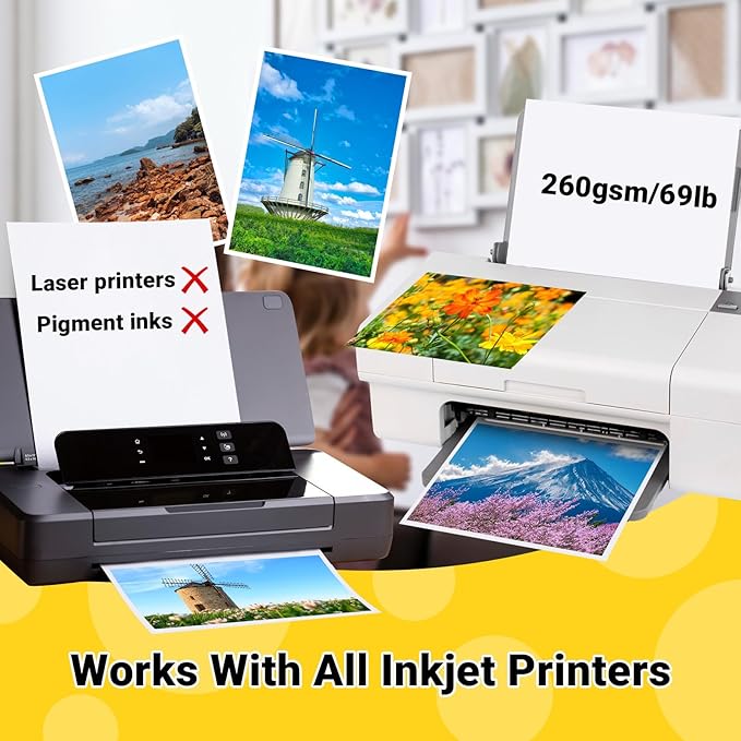 TECKWRAP Glossy Photo Paper 8.5" x 11", Glossy Photo Paper for Inkjet Printer, Works with Inkjet Printer, 60 Sheets, 260gsm/69 lb