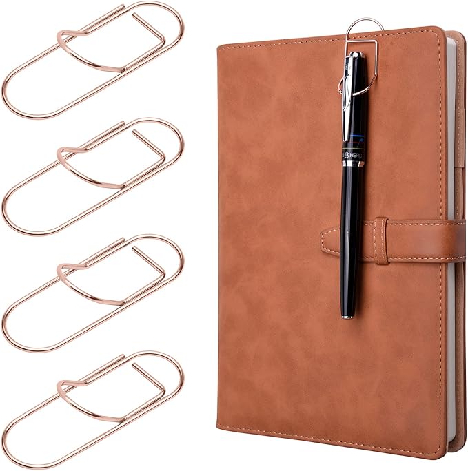 Wisdompro Pen Clip, 12 Pack Stainless Steel Pen Clip Holder for Notebook, Books, Journal, Clipboard, Paper, etc. - Fits Almost Any Pen Size (Rose Gold)