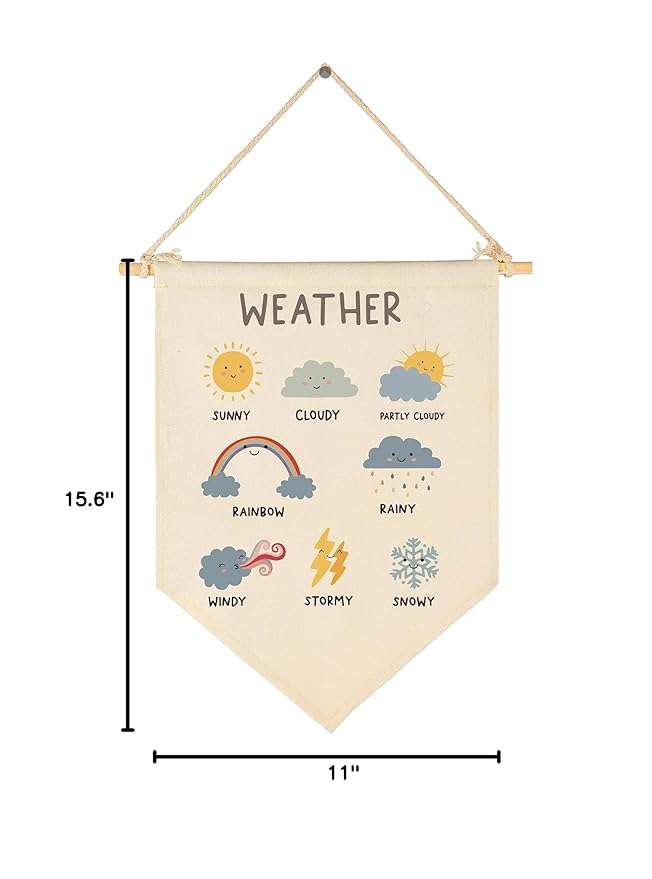 Weather Educational Gift-Flag Sign Present for Toddler Baby Newborn Boys Girls Kids-Banner Wall Decor for Nursery Bedroom Playroom Reading Room Front Door-Baby Present Shower-New Home Christmas Gift